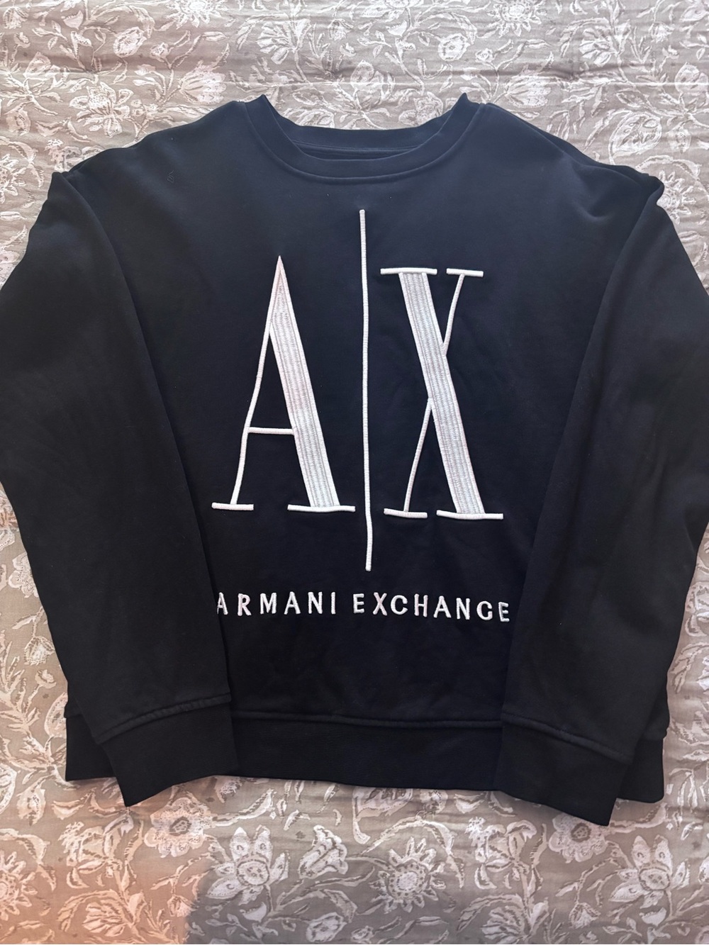 Armani Exchange Black Crewneck with White AX Logo